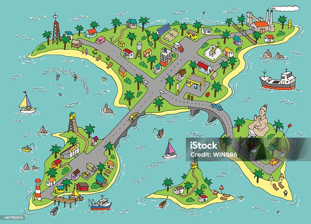 Doodle islands map. Top view of the islands. Isolated. 2015 stock vector