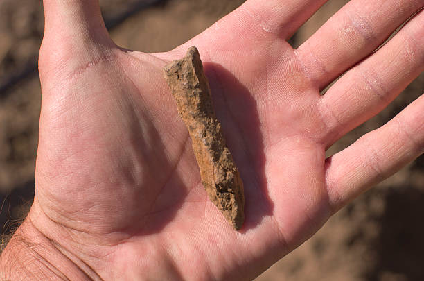 istock historical,old arrowhead in hand on archaeological background 487783432