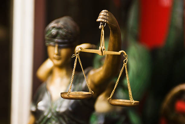 Close-up of a statue of Goddess of Justice stock photo