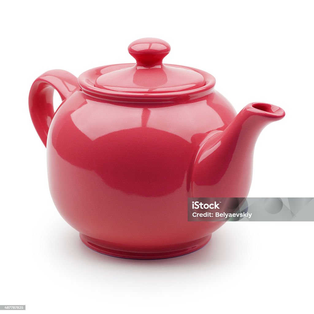 Red Teapot Red teapot closeup. Isolation on white Teapot Stock Photo
