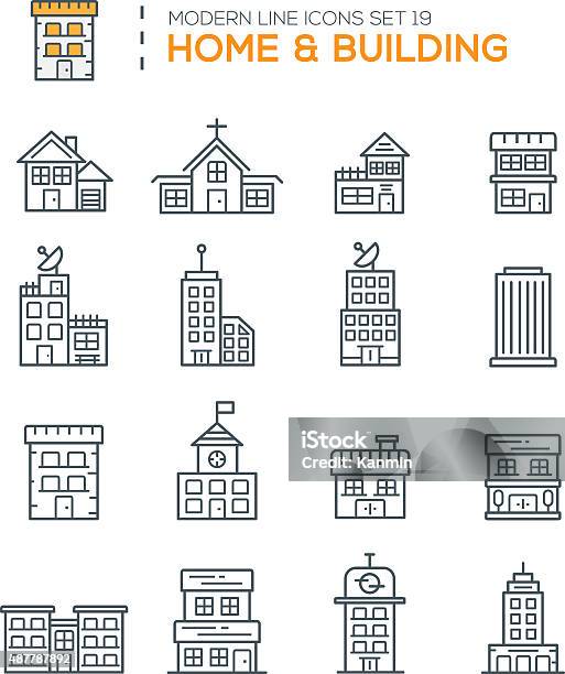 Set Of Modern Line Icons Of Home Building Icons Stock Illustration - Download Image Now - 2015, Apartment, Architecture