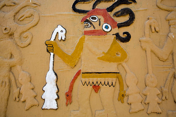 Details of an ancient fresco in Huaca de la Luna in Trujillo, Peru