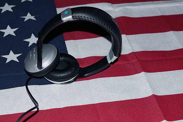 istock Earphones on American Flag 487800416