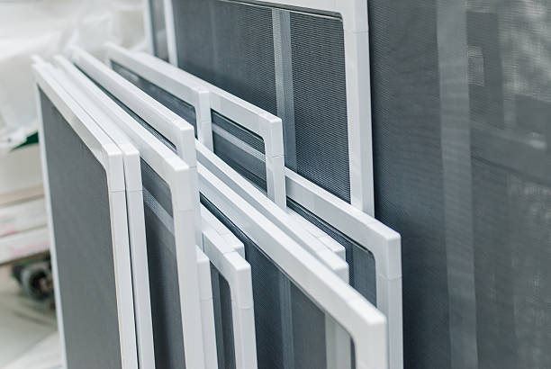 Mosquito Nets for Plastic PVC Windows Set of Mosquito Nets Frames, fiberglass window screen mesh window grid patterns stock pictures, royalty-free photos & images
