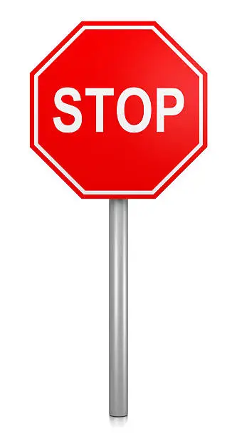 Classic Red Stop Road Sign on White Background 3D Illustration