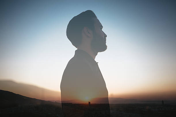 istock Portrait of a hipster with double exposure technique 487805292