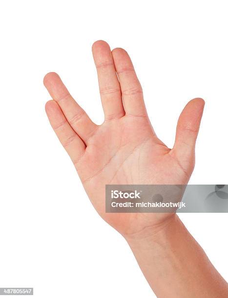 Vulcan Greeting Isolated On White Stock Photo - Download Image Now - Vulcan Salute, Adult, Cut Out