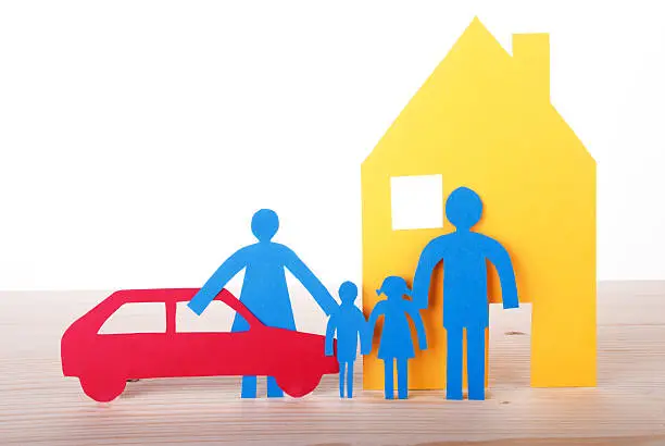 Colorful Paper Chain Family with Car and House, Isolated