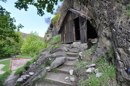 These ramshackle miners huts are in the 'Chinese Village' in Arrowtown, New Zealand. Chinese gold miners flocked to the Arrowtown area and set up a small chinese community of miners, there remnants being popular with visitors.