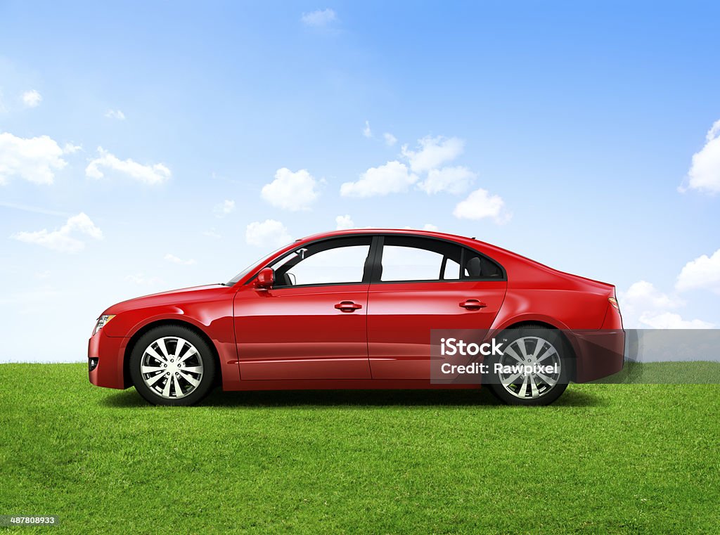 Rouge brillant berline dans l'air - Photo de Voiture libre de droits