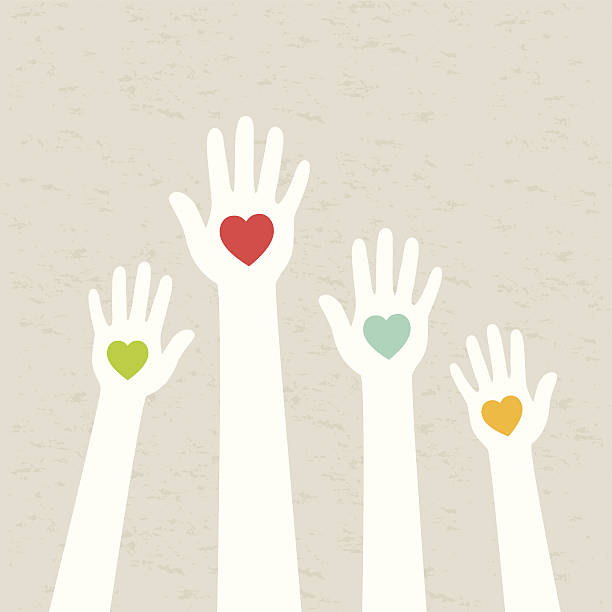 Hands with hearts Hands with hearts. Vector illustration. arms raised illustrations stock illustrations
