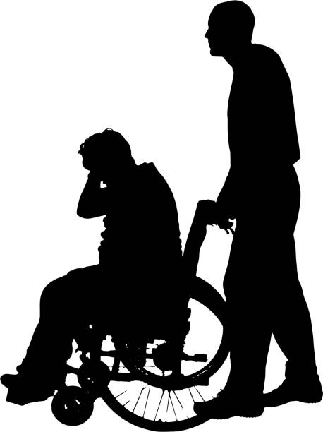 istock Vector silhouettes of people in a wheelchair. 487809895