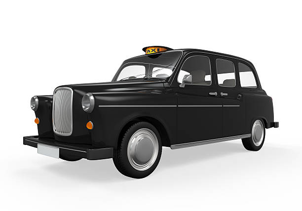 Black London Taxi Black London Taxi isolated on white background. 3D render black taxi stock pictures, royalty-free photos & images