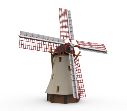 Dutch Windmill isolated on white background. 3D render