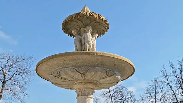 Fountain in Retiro Park, Madrid, Spain. The Retiro was originally built for the Spanish king Phillip IV and was opened to the general public in the 1800's.