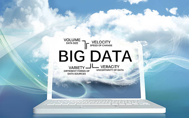 Big Data The V's on a Laptop with Clouds stock photo