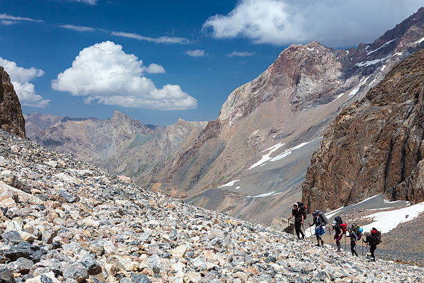 istock Group of Hikers Walking on Deserted Rocky Terrain 487815018