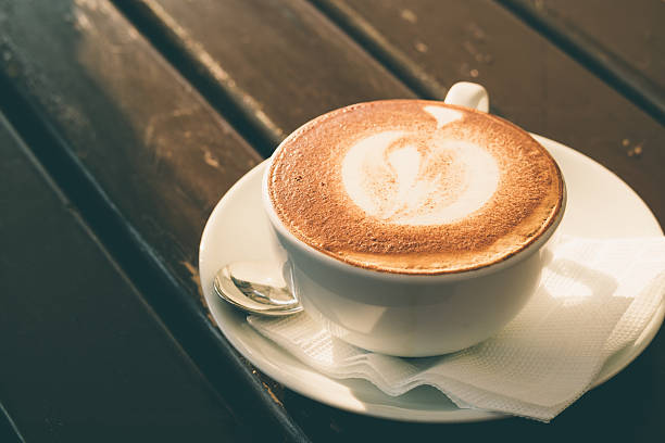 istock Cup of cappuccino on a wooden table in a cafe 487816254