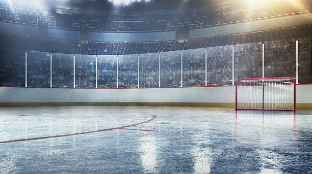 Hockey arena Made in 3D professional hockey stadium arena in indoors stadium full of spectators hockey puck photos stock pictures, royalty-free photos & images