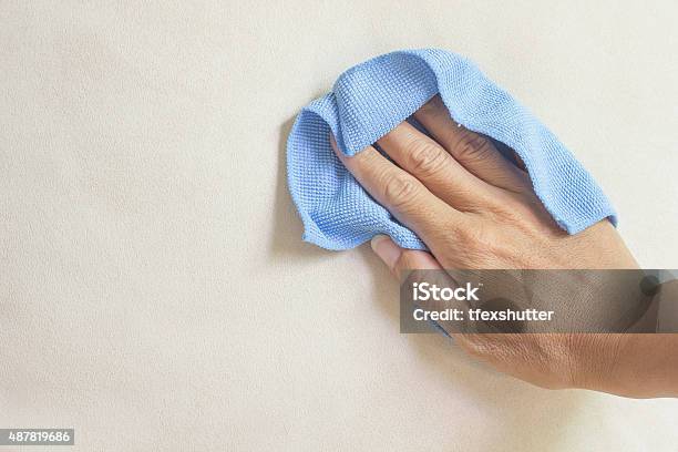 Creamy Fabric Cleaning With A Microfiber Cloth Stock Photo - Download Image Now - Cleaning, Wall - Building Feature, Rag