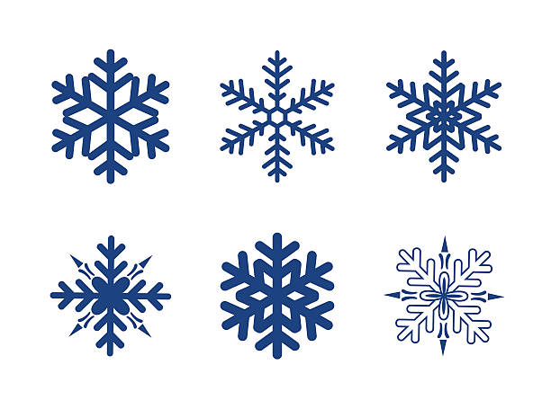 blue snowflakes isolated on white Vector snowflakes collection isolated on white. Dark blue colour. white background sign snow winter stock illustrations