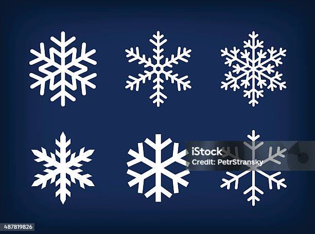 Ilustración de Snowflakes Blanco Sobre Fondo Azul Oscuro y más Vectores Libres de Derechos de Copo de nieve - Copo de nieve, Vector, Ícono