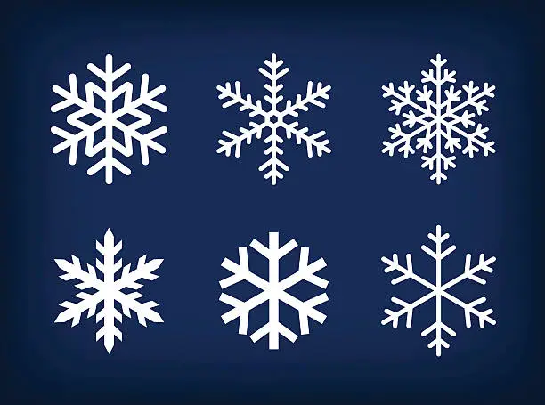 Vector illustration of white snowflakes on dark blue background