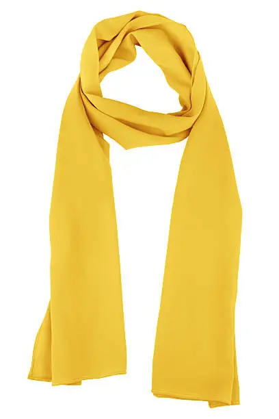 Photo of Silk scarf. Yellow silk scarf isolated on white background