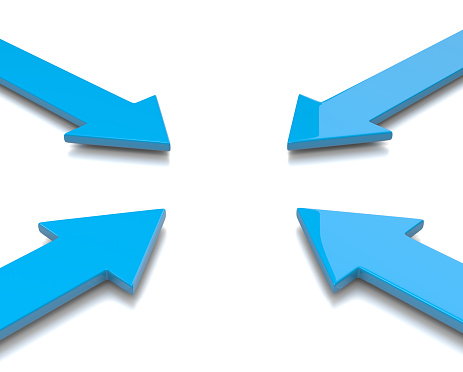 Four Blue Convergent Arrows 3D Illustration on White Background