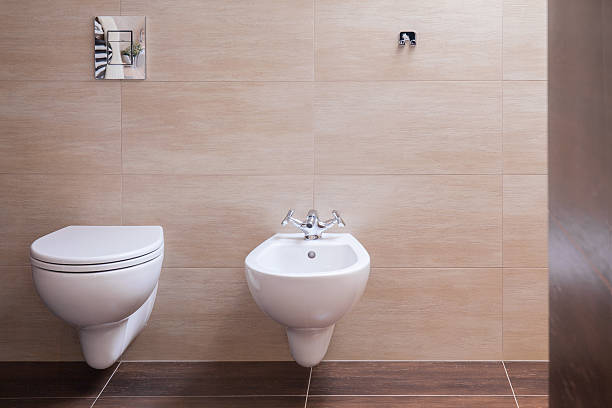 istock Minimalist toilet in modern house 487824124