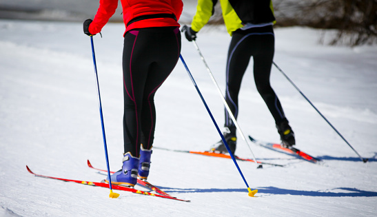 Couple Cross Country Skiing in Engadin, Switzerland