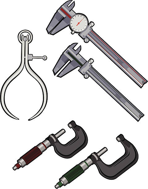 Measurement Tools A vector collection featuring precise measurement tools. Caliper, Vernier caliper, and Micrometer. vernier calliper stock illustrations