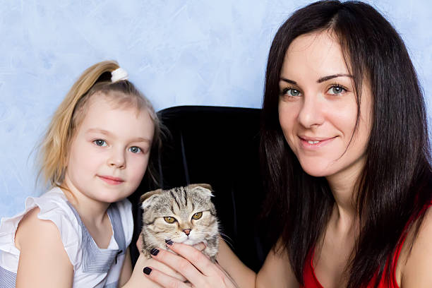 istock Mother, daughter and grey kitty 487830077