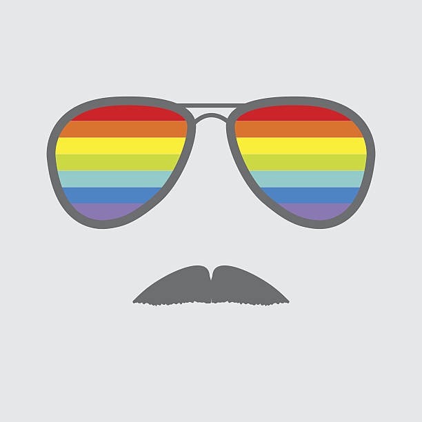 gläser mit regenbogen-gläser und mustaches.  isoliert symbol. - human eye glass eyesight sunglasses stock-grafiken, -clipart, -cartoons und -symbole