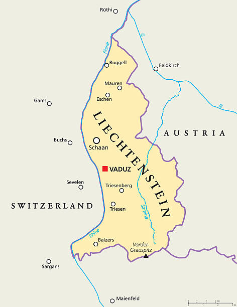 illustrations, cliparts, dessins animés et icônes de liechtenstein carte politique - vaduz