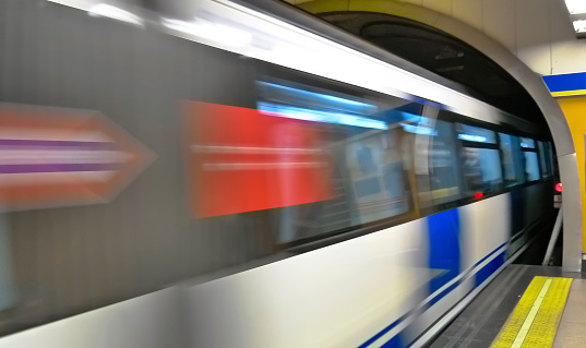 Underground train in motion. Location: Madrid.