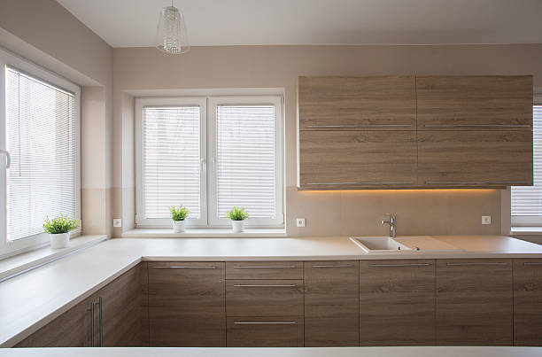 istock Simple kitchen with wooden furniture 487830900