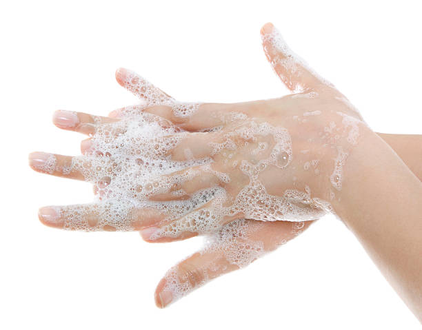 lavarsi le mani - liquid soap beauty and health isolated on white isolated foto e immagini stock