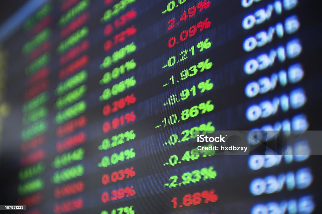 stock market Display of Stock market quotes in China. Wall Street - Lower Manhattan Stock Photo