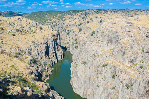 Douro river and the high rocky shores in Miranda do Douro, Portugal