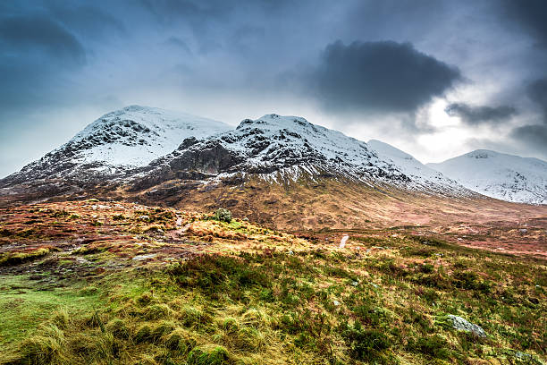Beautiful view of the Glencoe in winter Beautiful view of the Glencoe in winter. country road sky field cloudscape stock pictures, royalty-free photos & images