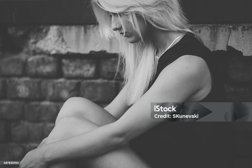 Sad Hipster Woman Outdoors Sad Hipster Woman Outdoors. Black and white 2015 Stock Photo