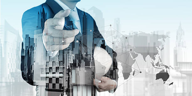 istock Double exposure of business engineer and abstract city 487837388
