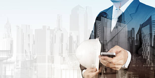 istock Double exposure of business engineer and abstract city 487839470