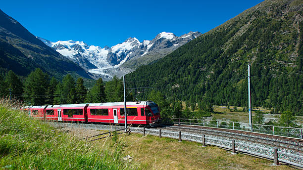 istock Swiss mountain train Bernina Express crossed Alps 487839834