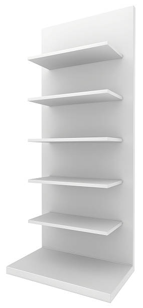 istock Exhibition stand shelves isolated on white background 487840288