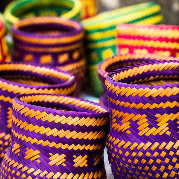 Baskets Indian handicrafts made by the natives of Paraty, Rio de Janiero - Brazil. paraty brazil stock pictures, royalty-free photos & images