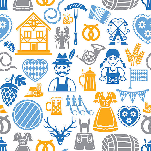 Beer Fest Repetitive Pattern Repeatable pattern. High Resolution JPG,CS6 AI and Illustrator EPS 10 included. Very easy to edit. oktoberfest stock illustrations