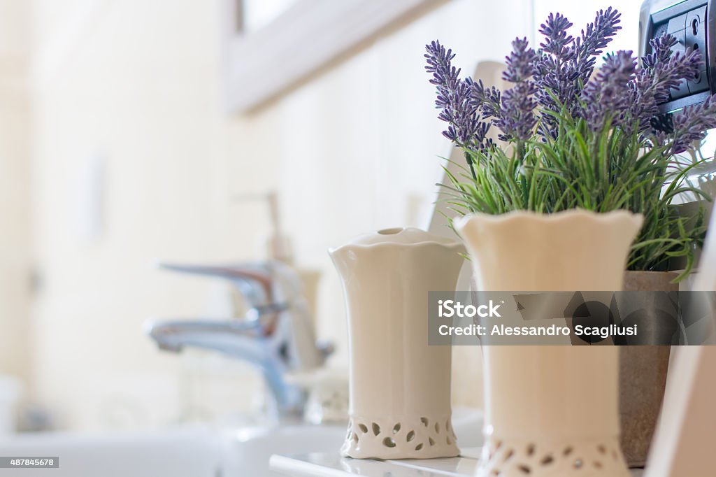 lavender decoration in bathroom lavender decoration in light bathroom Lavender - Plant Stock Photo