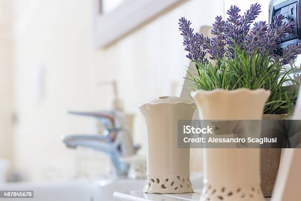 Lavender Decoration In Bathroom Stock Photo - Download Image Now - Lavender - Plant, Lavender Color, Domestic Life